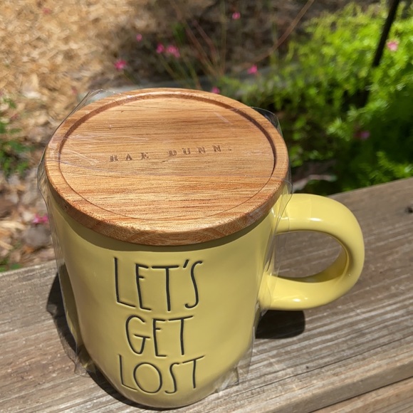 New Rae Dunn Yellow LET’S GET LOST Mug w/ Coaster - Picture 2 of 2